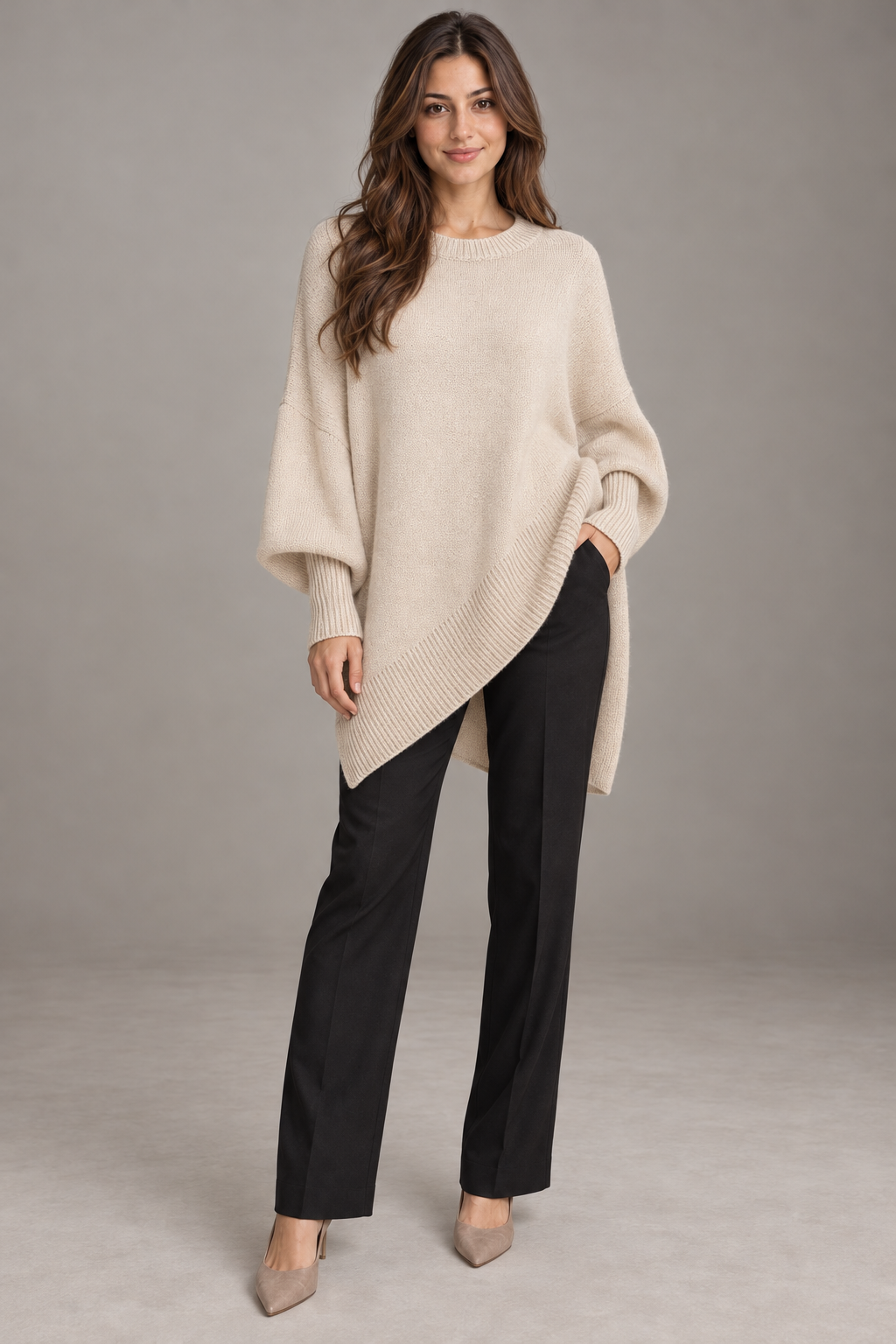 Bloodnew – Pull épais en maille – Beige – full