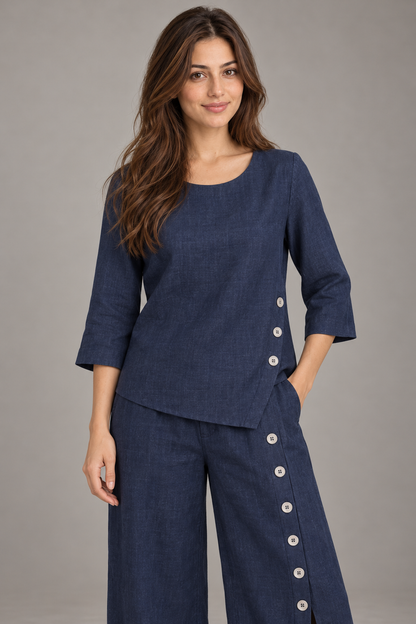 Bloodnew – Ensemble Deux Pièces Uni Coupe Ample – Bleu Marine – modèle – close – E1tQLQ