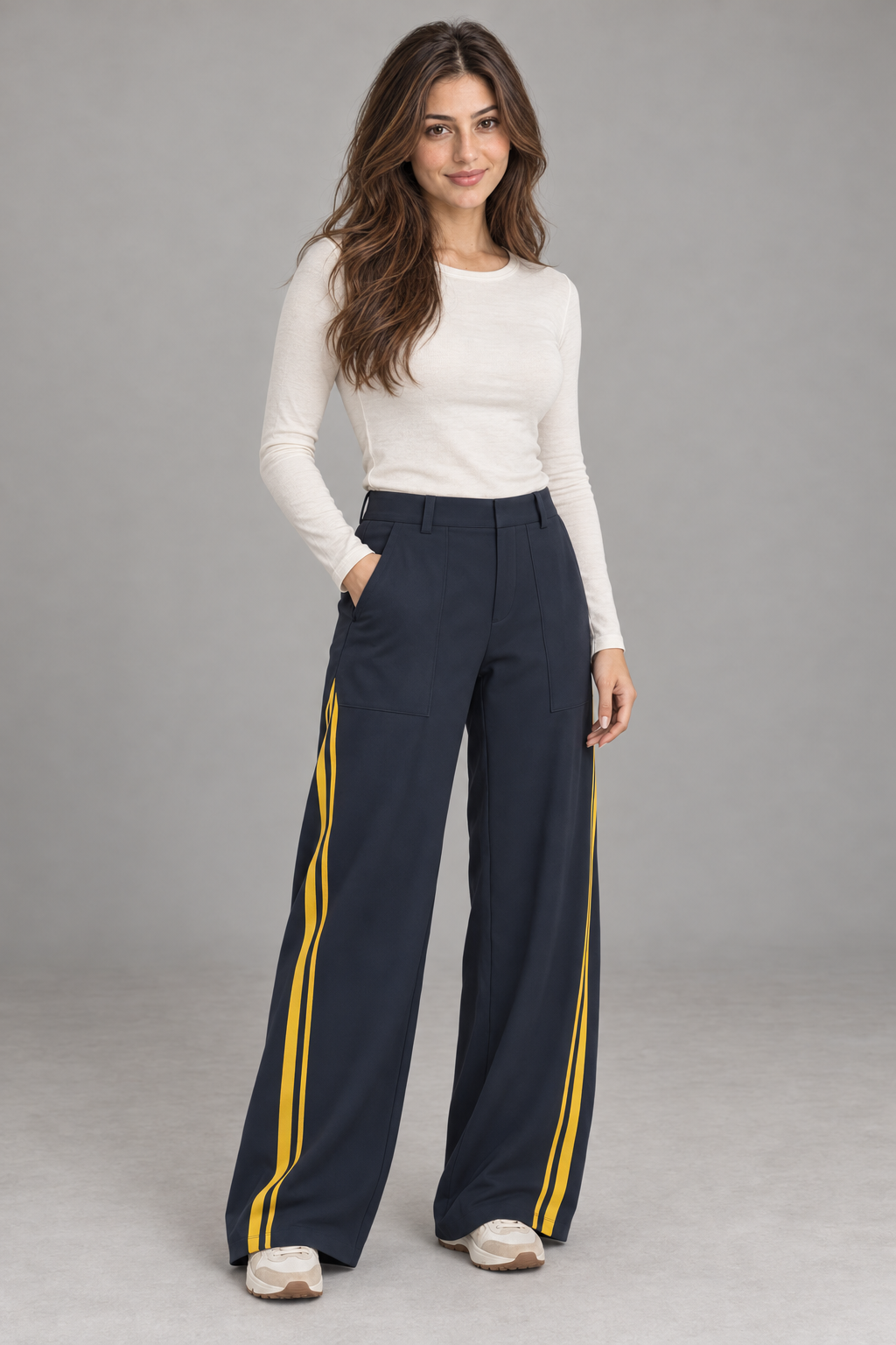 Bloodnew – Pantalon Jogging Large Bandes Contrastées Cordon – Bleu Marine – modèle porté – full – lESNk6