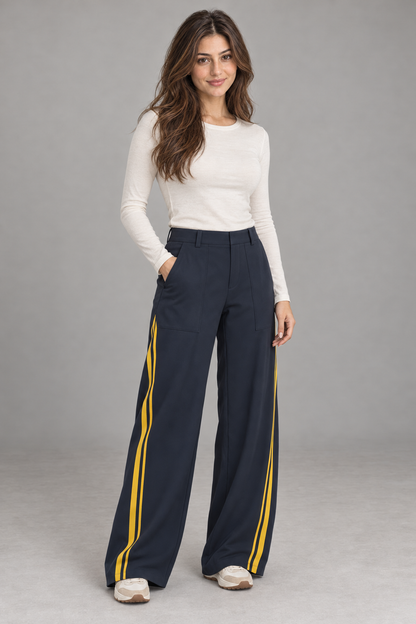 Bloodnew – Pantalon Jogging Large Bandes Contrastées Cordon – Bleu Marine – modèle porté – full – lESNk6