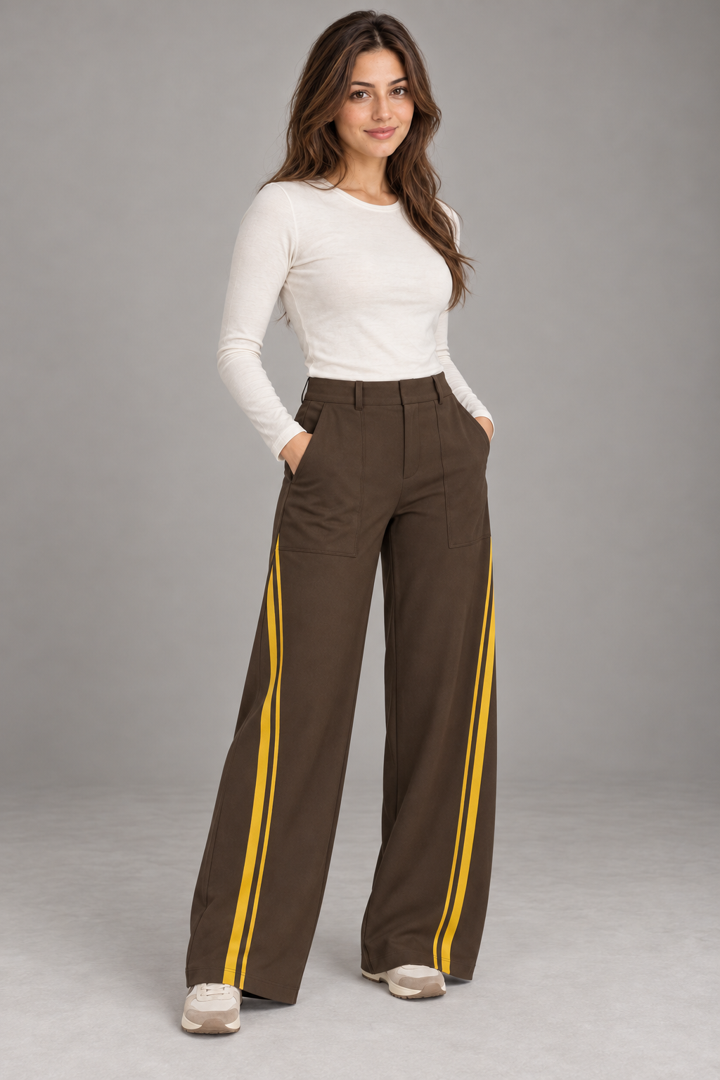 Bloodnew – Pantalon Jogging Large Bandes Contrastées Cordon – Marron – modèle porté – full – lESNk6