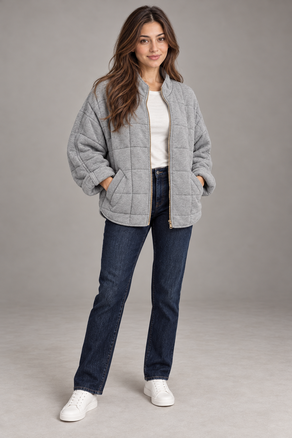 Bloodnew – Manteau zippé – Gris – full