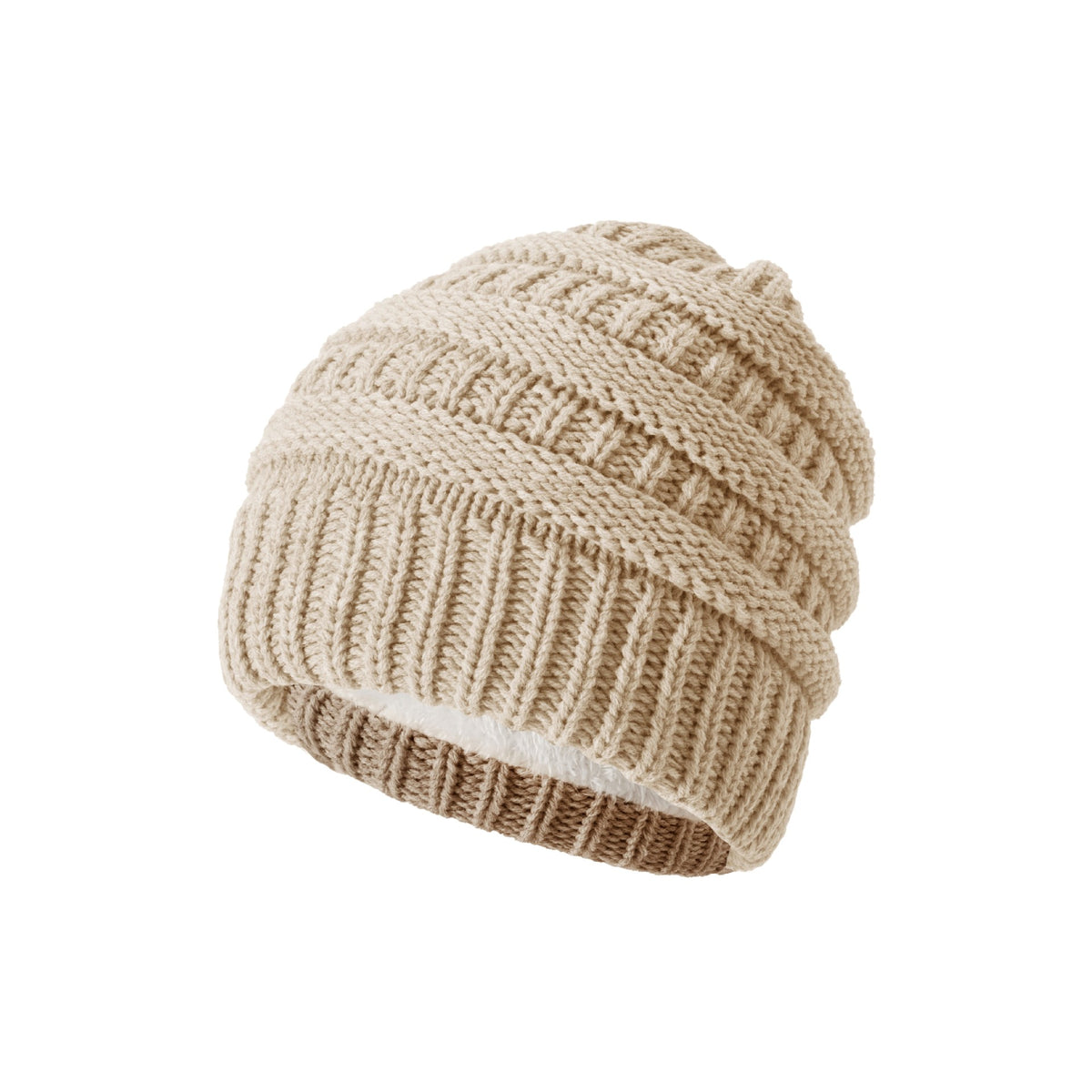 Bonnet en laine tricoté épais – Beige sans pompon
